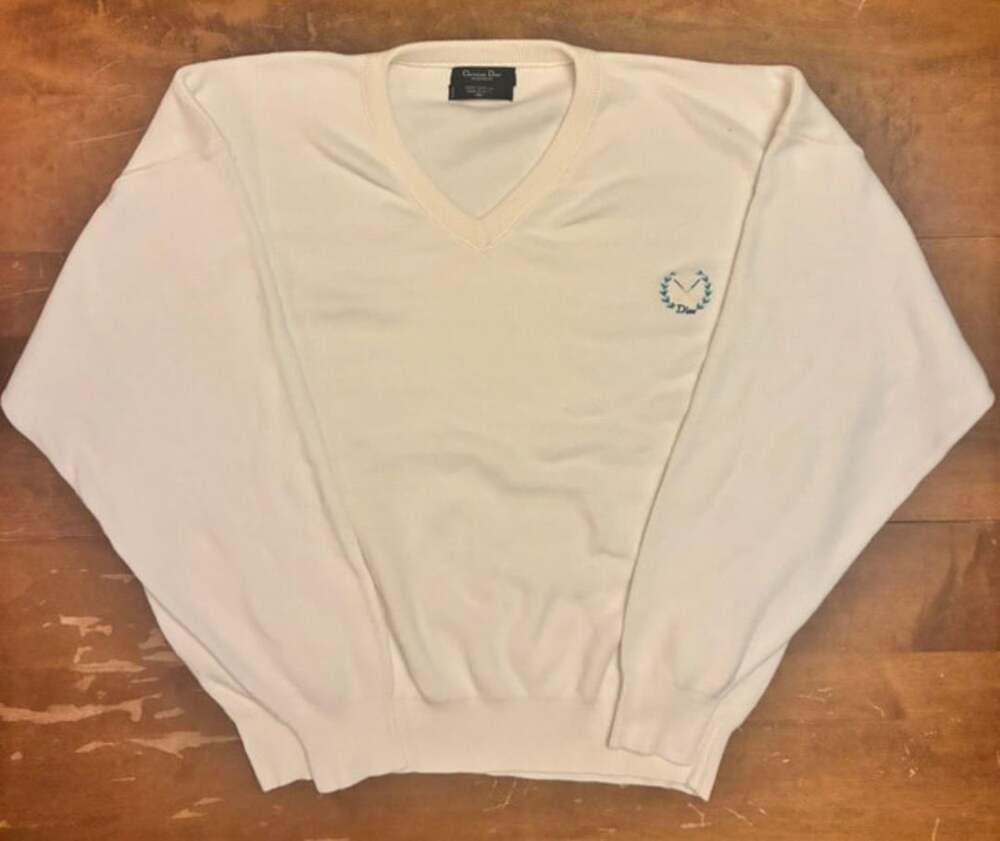 Christian Dior Monsieur V-Neck Sweater Size XL White Cotton Golf Logo